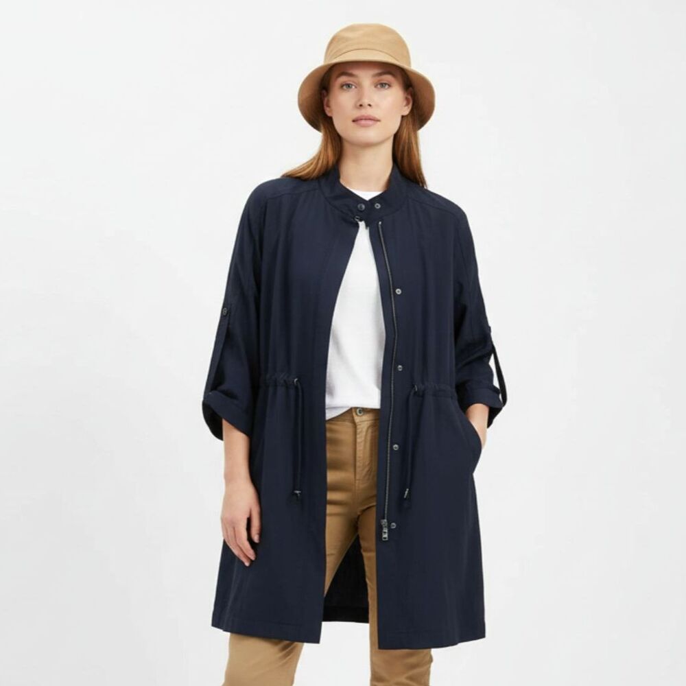 Worth Navy Blue Convertible 3/4 Sleeve Zip Colarless Barn Utility Jacket L
